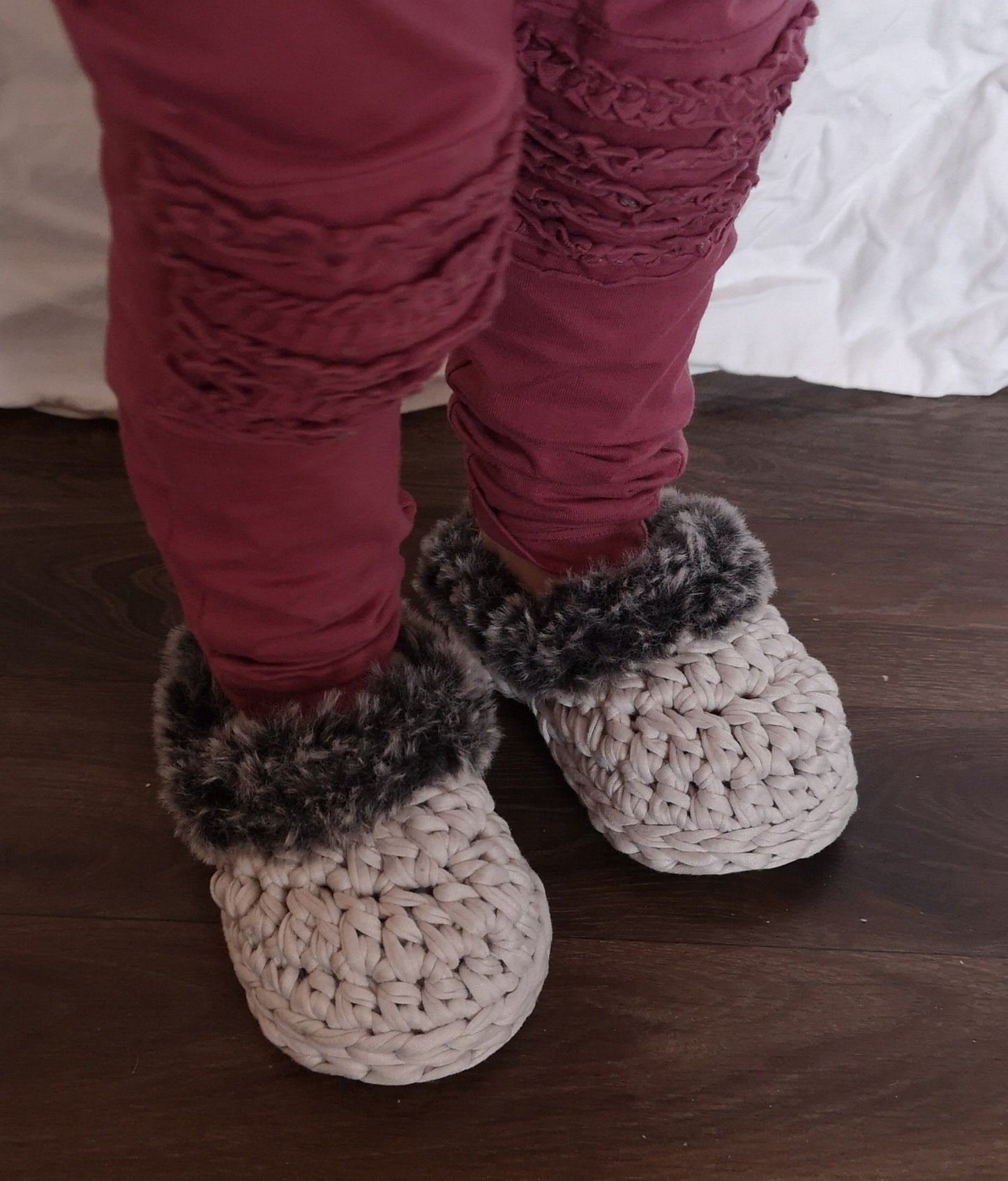 Kids T-Shirt Yarn Slippers Crochet Pattern PDF