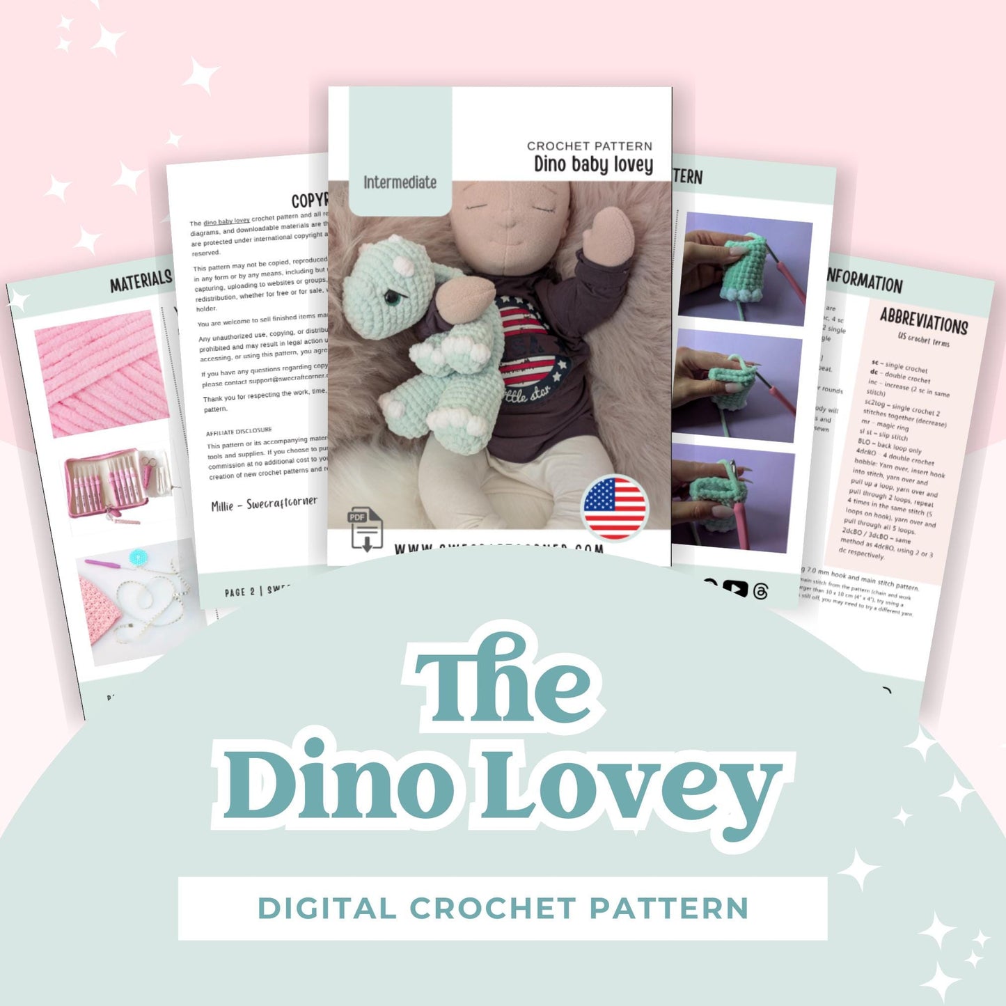 Dinosaur Lovey Crochet Pattern PDF