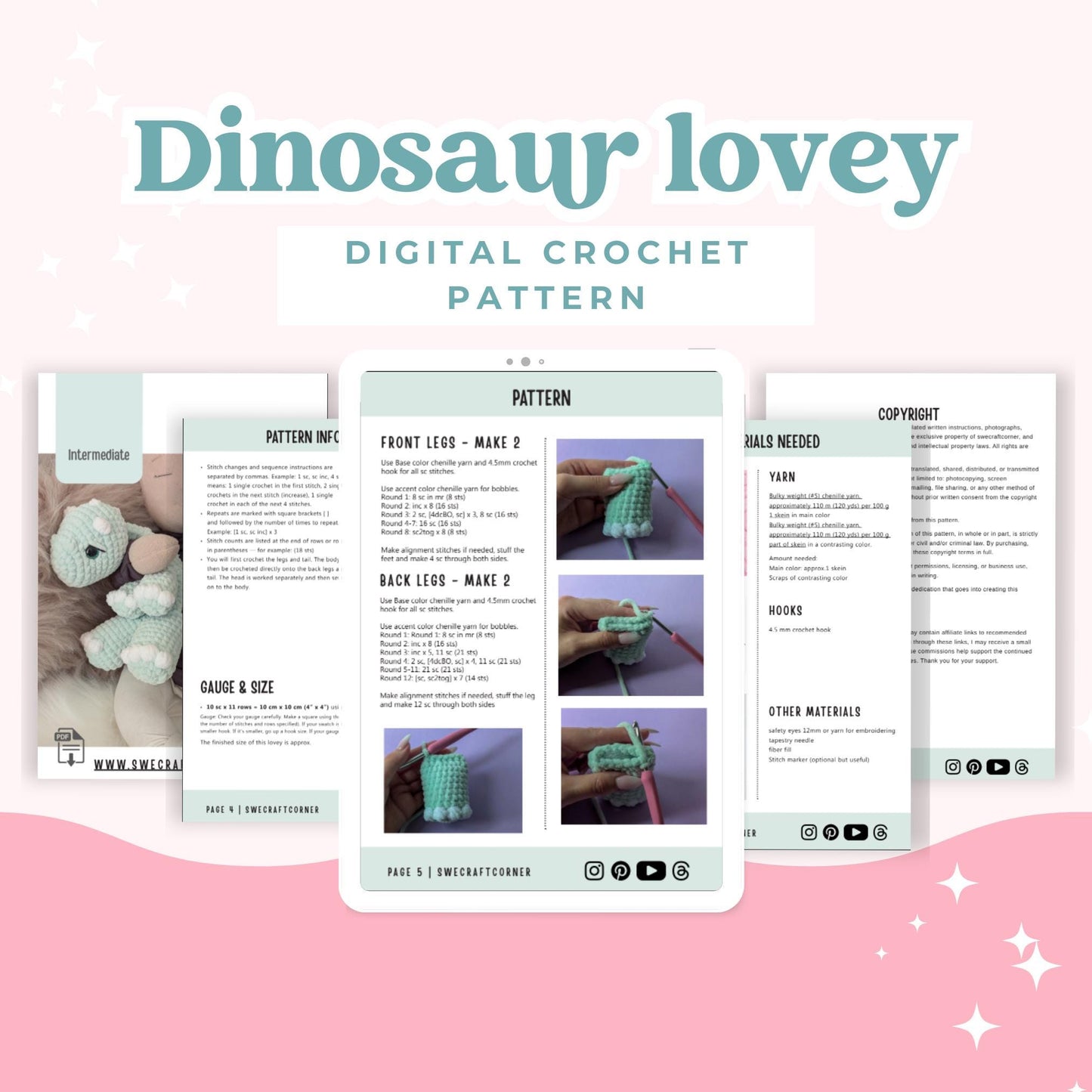 Dinosaur Lovey Crochet Pattern PDF